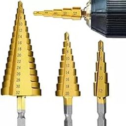 BANISTROKES 3X Large HSS Steel Step Cone Drill Bit Set Hole Cutter (4-32, 4-20, 4-12mm)-18