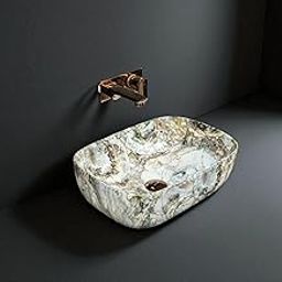 Delta Ceramic Tabletop Washbasin/Tabletop Marble Basin/Countertop Wash Basin for Living Room/Bathroom Sink (Marble Figure,18 x 13 x 5 Inch)(M-48) (RJ-1039-N)-image-17