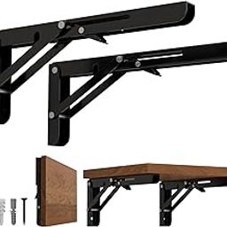 LEOPO 12 inch Folding Shelf Brackets, Heavy Duty Wall Mounted Shelf Bracket, 2 Pack, Black-picture-14