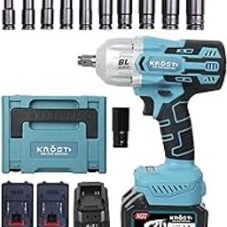 Krost Pro Series 1000Nm Combo Torque Cordless Impact Wrench 1/2", Brushless Motor 21V(37V Max) Double Li-Ion Batteries(Cordless Wrench + 10Pc Impact Socket) - Fixed Square-image-66