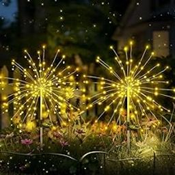 HSHINE 2 Pack Solar Firework Lights for Outside,150 LEDs 8 Modes Solar Garden Lights, Led Sparkler Lights Solar Fairy Lights for Landscape Yard Pathway Christmas Decorative-image-21