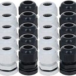 Heyiarbeit Cable Gland - 10 Pack PG16 Plastic Waterproof Adjustable 10-13mm Cable Glands Joints With Rubber Gaskets, Black White-image-28