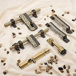 HANDOCK Luxury-Grade Brass & Aluminium Door Lock Set | 10” Aldrop, 10” Latch, 6” Handles | Antique Finish with Designer Engraving | High-Security Durable Fitting for Main & Interior Doors-1