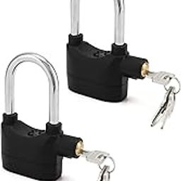 QWORK Alarm Lock, 110 dB Anti-Theft Security Padlock, 2 Pack Door Motorcycle Bicycle Padlock, Universal Security Siren Alarm Lock with 3 Keys (Black)-image-5
