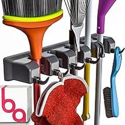 2 Pack Broom Holder Wall Mounted, Mop Holder For Wall, Broom Stick Holder Wall Mounted Stand, Storage Broomstick Brush Mount Organizer With Hanger Hooks (5 Slot 6 Hooks)-11