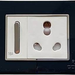 Cona Status Axis Combo of 3 Model Plate + Modular Switch 16A + Socket 16A With Blue LED Indicator Polycarbonate Frame (Chrome Switch 16A + Socket 16A, ATOM GREY)-19