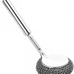 AMV MART 1PCS Dish Scrubber Brush, Stainless Steel Scrubber with Long Wool Handle for Dishes Cookware Cleaning, Steel Sponge Ball Brush-image-77