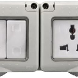 2 Gang Double Wall Mount Three Phase Stainless Steel IP55 Manual Control Panel | Water Proof Plastic Box with Switch and Socket gaurd Use in roof top | Water Proof 3 Module Plastic Gang Box-24