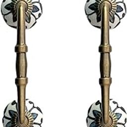Maison Belle Ceramic Door Handle Gold Antique Finish - (Size 6 Inch, Flower Hand Painted) Hole to Hole 4 INCH - Pack of 1-picture-16