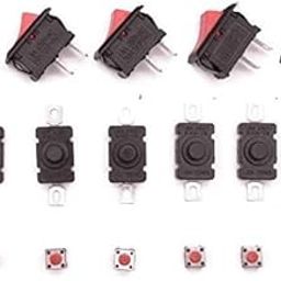 SOOTRA_Combo of 3 Types of Switches - 5 Rocker Switches, 5 Self Lock Flat Button Switches, 5 Square Push Button Micro 4 leg Tactile Switches Total 15 Switches-15