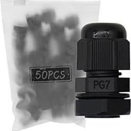MAKERELE PG7 Cable Glands Joints Waterproof IP68 Wire Glands Adjustable Locknut Plastic Cable Gland for 3.1mm-6.6mm Wire(50pcs) ，Black, With Gaskets-59