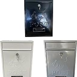 ATORSE Wall Mounted Mailbox Lockable Iron Windproof Mail Box for Gate External Door Black Home & Garden-9