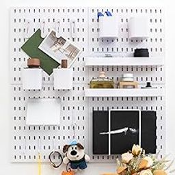 RIVTUN 20 Accessories Wall Mounted Pegboard Combination Kit, Peg Board Wall Organizer, Pegboard for Wall, 4Pcs 12.6" x 12.6" White Pegboard Organizer (Bigger, Cost-Effective and Nail-Free)-74