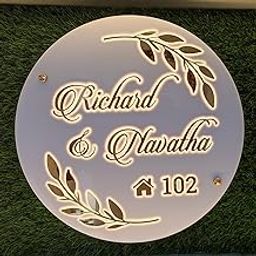 iCreations® Personalized Round Shaped Acrylic Name Plate with LED Lights For Home Entrance (12 inch diameter)-image-87