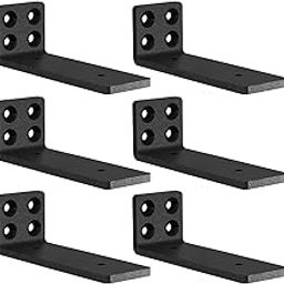 MLOQI 6 Pack Black Heavy Duty Shelf Brackets, Brackets for Wood Shelve, 5mm Thick Floating Shelf Bracket Up to 50KG Capacity (6Inch)-16
