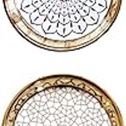 UJEAVETTE 2pcs Nordic Style Ceramic Small Dishes Circle Trinket Tray Gold Trim-20