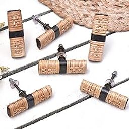 Indian-Shelf Natural Rattan Cabinet Knobs - 6 Pieces Wicker Drawer Pulls and Handles for Cabinets and Drawers - Wood and Bamboo Pulls-8