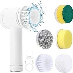 Electric Spin Scrubber Kit With 5 Brush Heads for Cleaning Shower, Bathroom, Tub and Kitchen - Dish Scrubber Cleaner Brush (White)-86