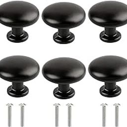 HASTHIP® 6PCS Black Dresser Knobs, 30mm Matte Black Aluminum Alloy Puller Handles, Knob for Drawer Rust-Resistant Drawer Cabinet Knobs with Screws, Durable Modern Door Knob Set for Cabinets, Closets-1
