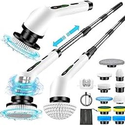 Electric Spin Scrubber 2024 Upgraded Adjustable Cordless Cleaning Brush with 11 Replaceable Brush Heads 2 Speeds Shower Scrubber with Long Handle Extension Arm for Bathtub Tile Floor Kitchen Car-image-45