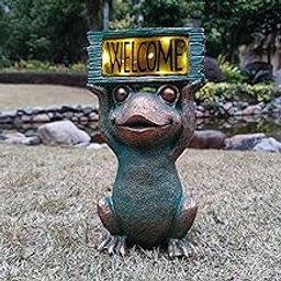 Yardancer Welcome Solar Welcome Frog Garden Statues Outdoor Décor- Frog Figurines Solar LED Light Lawn Ornaments - Yard Decorations for Patio, Balcony, Backyard -Unique House Warming Gifts for Mom-image-60