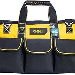 Deli DL430117 17.5" Tool Bag Canvas Tools Storage Bags with Pocket Compartment Adjustable Densified Oxford Cloth Organizer Pouch for Electrician Technician (1Pc, Black)-4