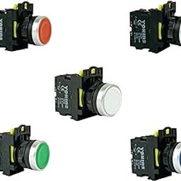 Yokins Push Button, EB2M-A-01, 22mm with spring return with 1NO (copper & silver contacts) (Set of RGYBW)-14