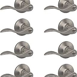 Lock Scout Wave Lever with Round Trim Bedroom and Bathroom Door Handle, Satin Nickel Finish, 8 Pack-20