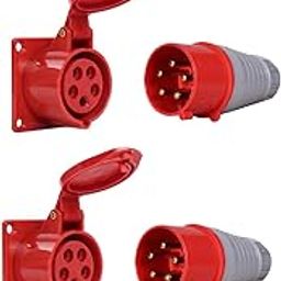 32A 5Pin 3 Phase IP44 Industrial Panel Mount Plug and Socket (2 Pair)-image-65