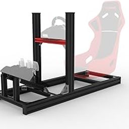 Racing Simulator Cockpit Stand, Aluminium Gaming Rig Frame with Steering Wheel Mount, Pedal Platform, Black and Red-image-23