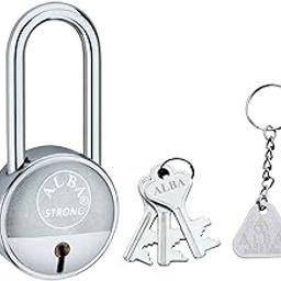 ALBA New Round Long Shackle Padlock | Steel Body | Iron Lever | Double Locking| with Keychain | Silver Finsih| Made in India | 3 Keys| (30 MM)-picture-16
