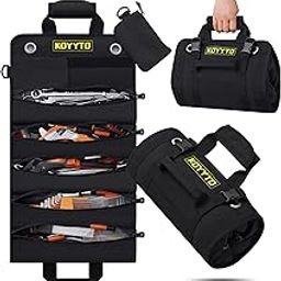 Gift for Men,Premium Tool Roll up Bag - Heavy Duty Small Tool Bag Organizer and Storage with W/Detachable Pouches,Waterproof Oxford Cloth,Suitable for Motorcycle,Truck,Electrician,Mechanics etc,Black-1