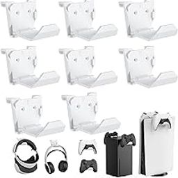 KUNSLUCK 8 Pack Controller Wall Mount for PS5, Xbox, Switch Controller, Wall Mount for Controller and Headset, Glue/Screws Installation (White)-image-24
