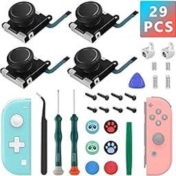 LONANDY 4 Pack Joycon Joysticks, Replacement Joystick for Nintendo Switch Joycon and Switch Lite, Switch Joycon Replacement Repair Kit Include Metal Buckles, Screwdrivers, Pry Tools, Thumb Grips Caps-48