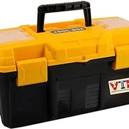 VTH® Plastic Toolbox, Unbreakable 16-inch Portable Tool Box with PVC Clutch, Tool Organizer with Extra Storage Tray for Home Tools, Nails and Pins, Black-Yellow (16INCH)-picture-7
