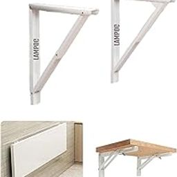 LAMPOC Folding Shelf Table Brackets Max Load 100kgs Folding Shelf Table Hinge Wall Mounted, Heavy Duty Powder Coated Steel Shelf Bracket|Only Brackets with Screws and Plugs (16 inch Bracket, White)-4