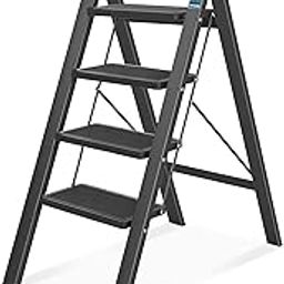 VBM 4 Step Ladder, Lightweight Aluminum Folding Step Stool w/Wide Anti-Slip Pedal, 330 Lbs Capacity Sturdy Stepping Ladder, Safety Stepladder for Home, Office, Kitchen (Black)-image-42