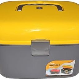 Baby Bucket Plastic Tool Storage Box Organizer with Handle – [Grey & Yellow]-image-11