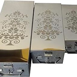 Crevita Stainless Steel Locker Jewellery box, Pooja, Check book, cash, Organizer Ext use. With Laser Printed Design (Multi-Pack of 3 Box) Size -8.5 Inch, 10.5 Inch, 12.5 Inch.-image-90