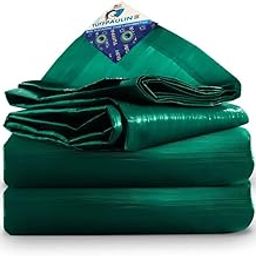 TUFFPAULIN 12FTX10FT-120 GSM Green Tarpaulin Tirpal Tadpatri Tharpai Thadika, Extra Strong, Reinforced Eyelets, UV Resistant, 100% Waterproof Virgin, 6 Layer MLCL 3D Rib Technology-1 No.-15