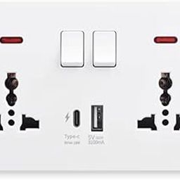 SSUCA Double Wall Socket With 18W Fast USB & C Type Charging, Dual Quick Charge Switch Control, 1A1C Port Smart Power Outlet, 13A Residential & General-Purpose Use Universal Socket, White Pack of 1-image-9