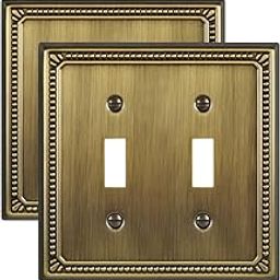 ZILLSEA Double Toggle Light Switch Cover Plates, 2-Pack Metal Switch Plate Covers, Decorative Sunken Pearls Wall Plates, 2-Gang, Antique Brass, 4.96''*4.88'', Midsize-image-36