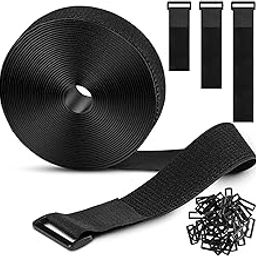FARIOX Self Adhesive Cable Tape with 25 Buckles, Free Cutting Length Cable Ties, Reusable Fastener Tape Strap Strong Durable Easy Organization Cuttable Tear-resistant Strap-3