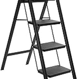 4 Step Ladder, Portable Lightweight Folding Ladders with Anti-Slip Widen Pedal, Home, Kitchen Multi-Use Step Stool, Aluminum Stepladder, Easy to Store (Black)-image-94