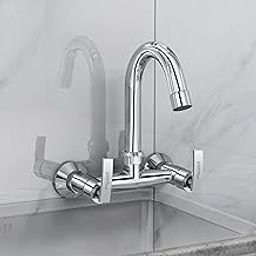 Plantex Pure Brass Sink Mixer with Double Handle Hot and Cold Water Tap for Kitchen/Bathroom Basin Faucet with Brass Wall Flange & Teflon-Tape - (COL-1014, Chrome Finish)-image-93