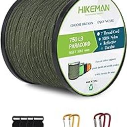 HIKEMAN 4mm Reflective Paracord Rope 165 Foot Nylon Inner Parachute Cord with Spool 7 Strand Utility Cordage for Camping Hiking Bracelets and Lanyards (Army Green)-picture-22