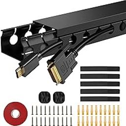 Serplex® 2Pcs Cable Raceway PVC Wire Concealer Kit, 15.7 Inch Under Desk Cord Organizer with Side Cable Eyelets, Power Cable Management Channel for Home & Office-image-30