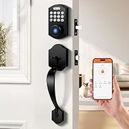Probrico Fingerprint Keyless Entry Door Lock with Handle, Smart Front Door Lock Handle Set, Electronic Smart Keypad Deadbollt Lock with Handle Lever, App Control,Auto Lock,Black-image-65