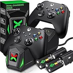 Controller Charger Station with 2x2550mAh Rechargeable Battery Packs for Xbox One/Series X|S Controller, Dual Charging Dock for Xbox One Controller Battery Pack with 4 Batteries Covers for Xbox-34