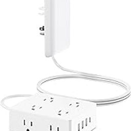 Olcorife - Flat extension cord with outlet cover, power strip with 8 outlets and 4 USB ports, 2000 july surge protector, 3ft cord for spaces-image-47